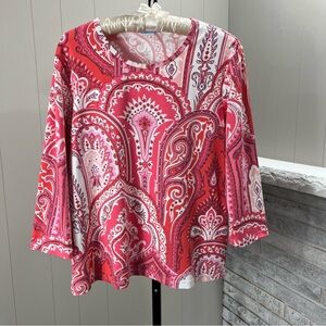 J. McLaughlin Catalina Cloth Signature T Pink White Paisley Floral Print Top XL